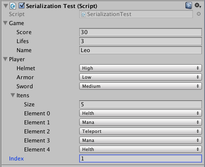 Serialization Exemplo Editor Unity3D